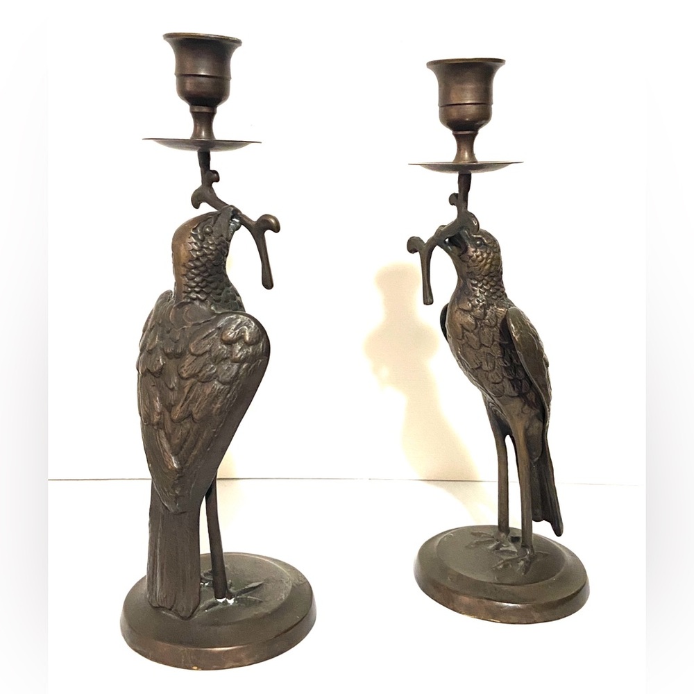 Pair of Bronze Bird Candle Holders